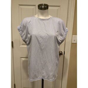 Marc By Marc Jacobs Blue & White Striped Ruffle Collar Top, Size Small